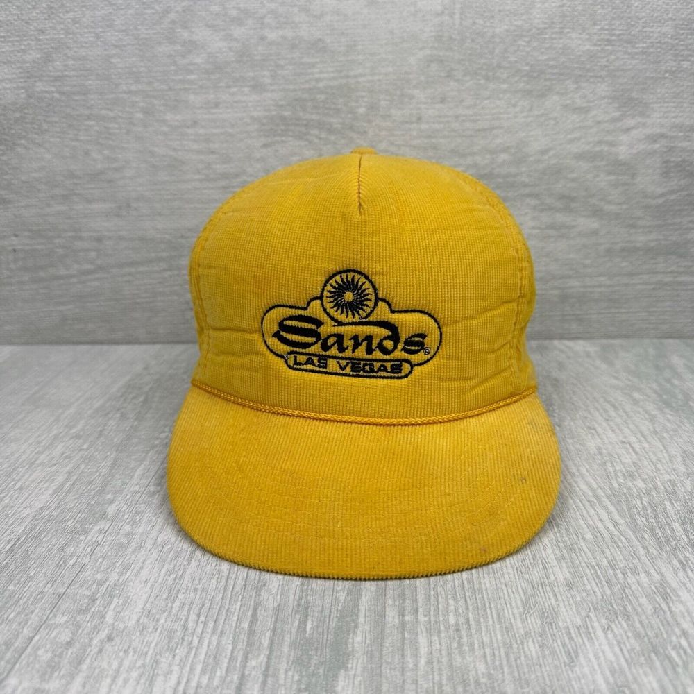 Vintage Las Vegas Sands Casino Hat Cap Snap Back Corduroy Yellow Hotel Resort